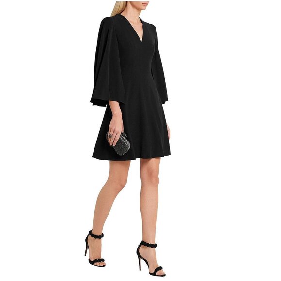 Alexander McQueen Black Crepe Mini Dress with Bell Sleeves Womens Size 36 / US 0 - Picture 1 of 10